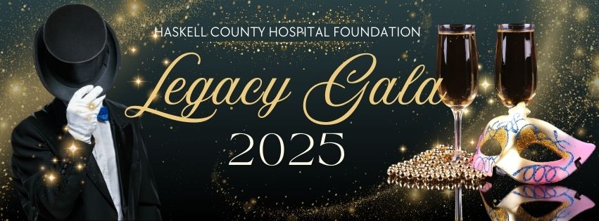 Haskell County Hospital Foundation Legacy Gala 2025 image with man in top hat and two wine glasses